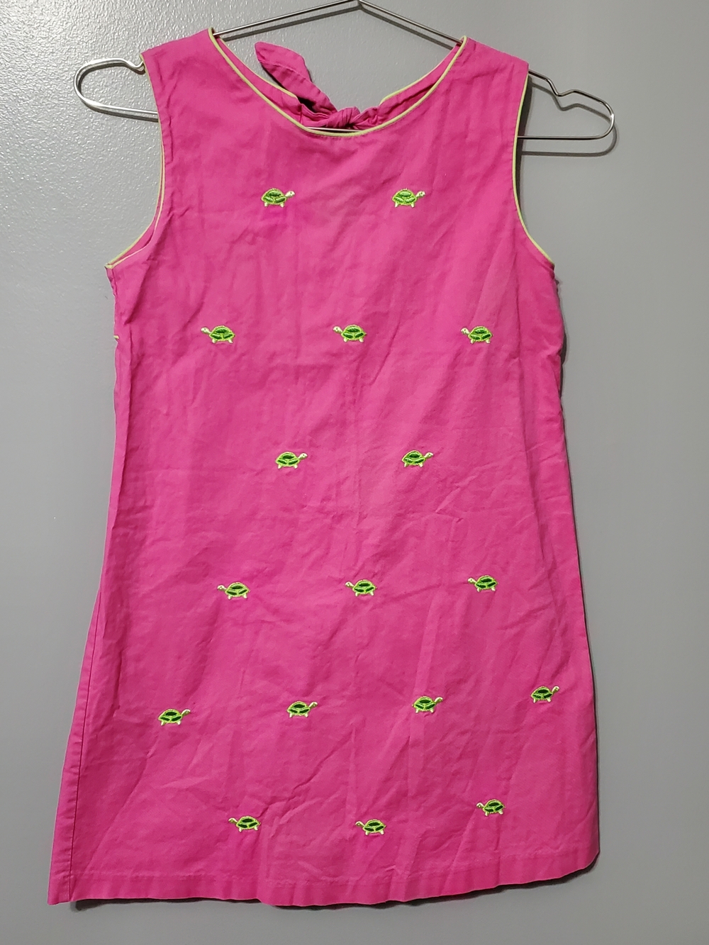 Rare Editions Hot Pink Shift Dress with Green Turtle Embroidery Girls Size 10.5
